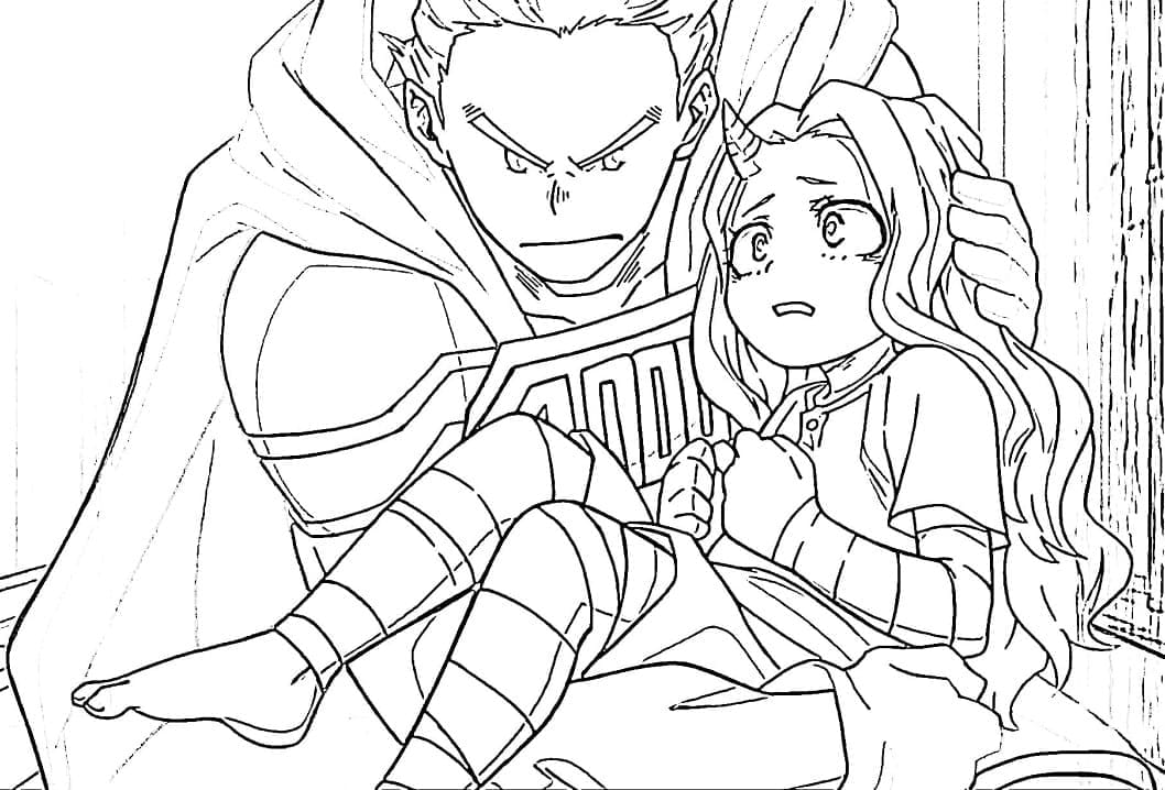 Coloriage Mirio Togata sauve Eri My Hero Academia