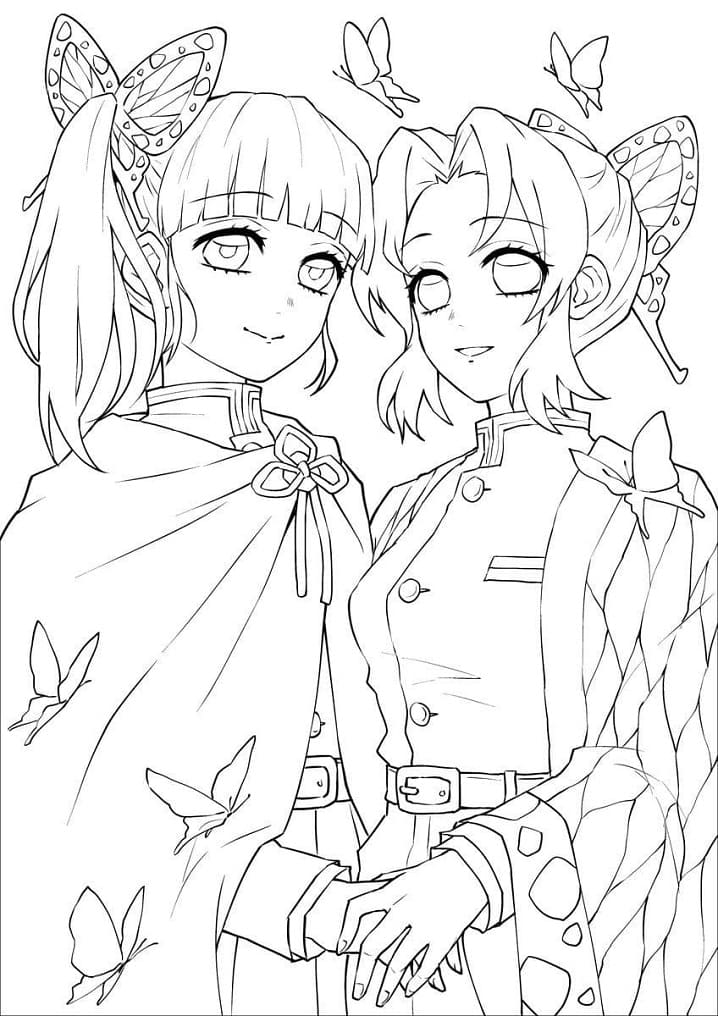 Coloriage Shinobu Kocho et Kanao Tsuyuri