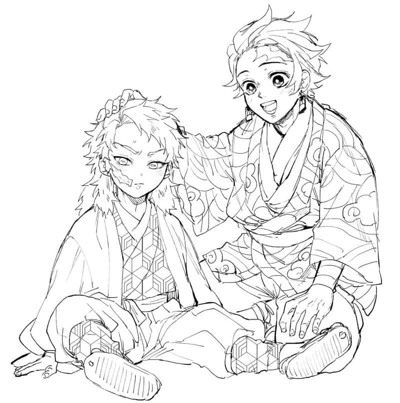 Coloriage Tanjiro et Sabito