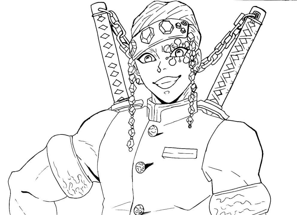 Coloriage Tengen Uzui souriant