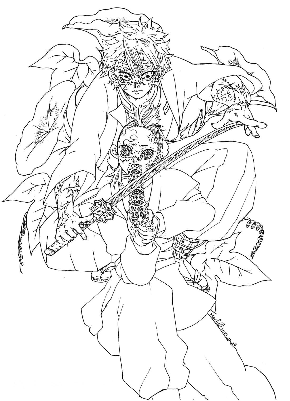 Coloriage Genya et Sanemi Shinazugawa