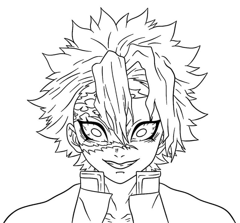 Coloriage Sanemi Shinazugawa souriant