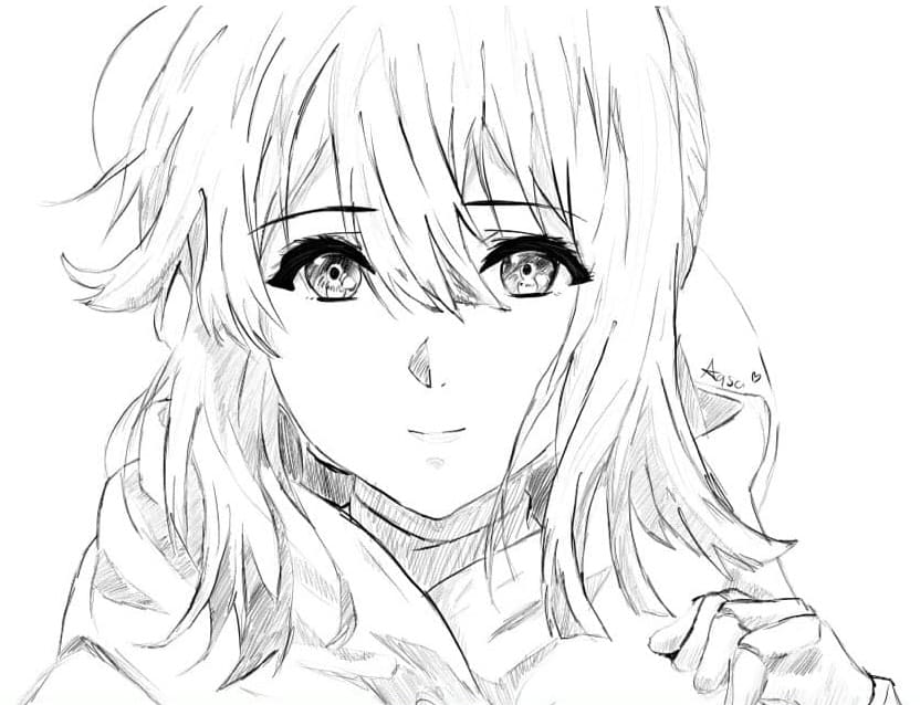 Coloriage Contour du visage de Violet Evergarden