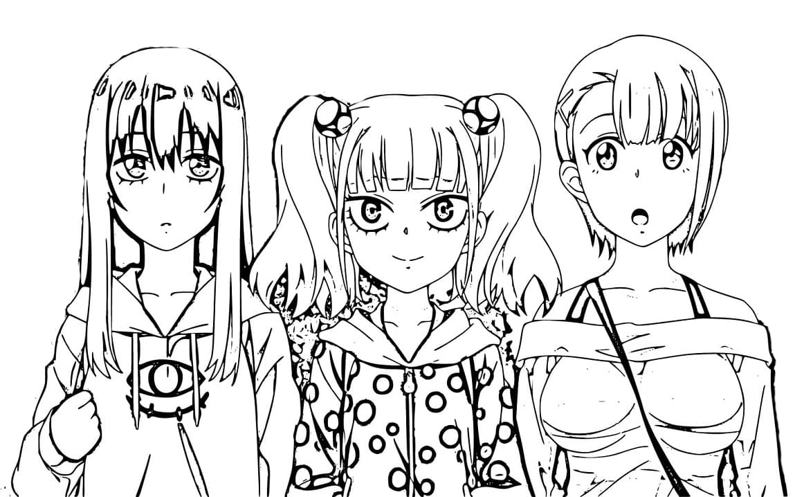 Coloriage Miko Yotsuya, Yuria Niguredou, Hana Yurikawa