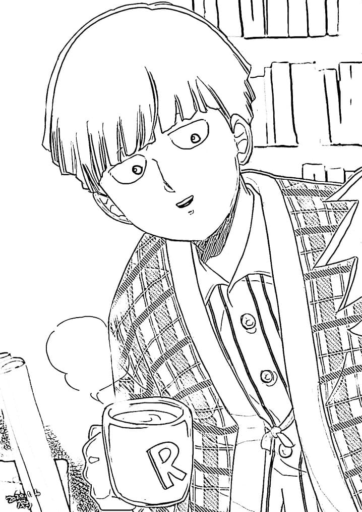 Coloriage Shigeo Kageyama souriant