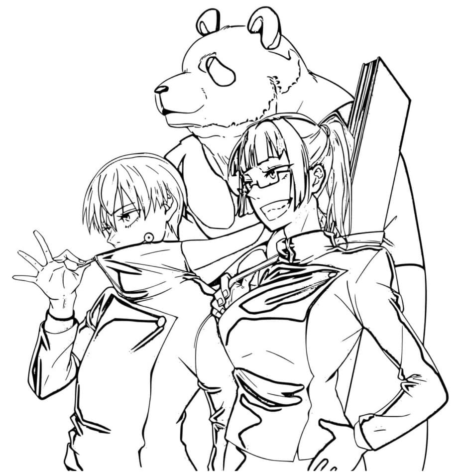 Coloriage Toge Inumaki et Maki avec Panda