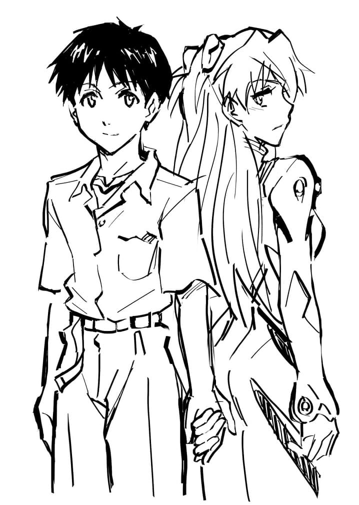 Coloriage Asuka Langley et Shinji Ikari