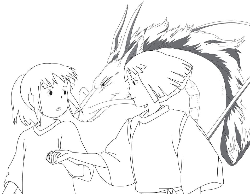 Coloriage Haku et Chihiro Ogino