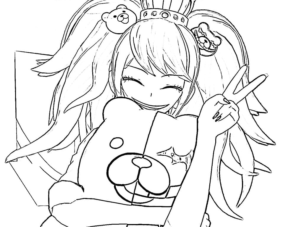 Coloriage Junko Enoshima et Monokuma