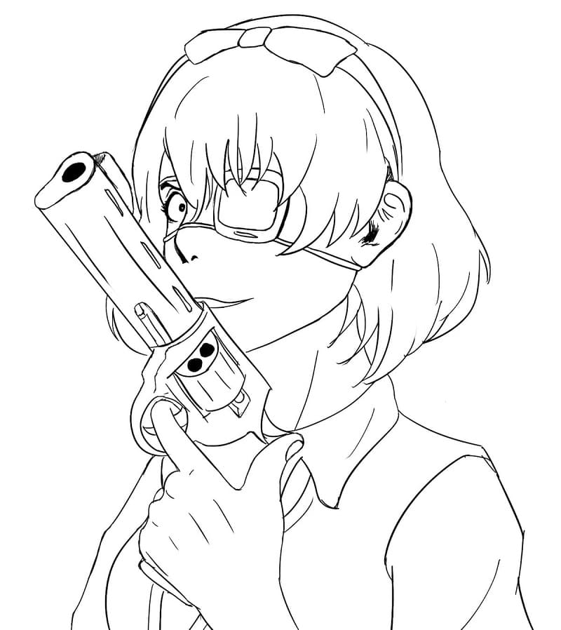 Coloriage Midari Ikishima Avec Pistolet