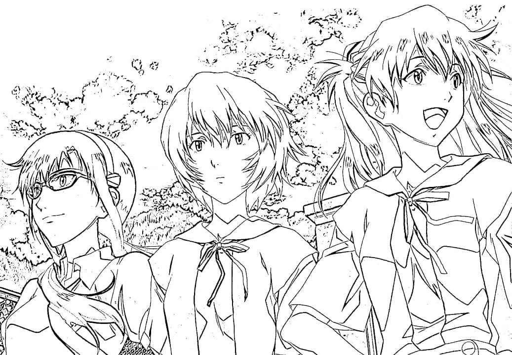 Coloriage Personnages féminins de Neon Genesis Evangelion