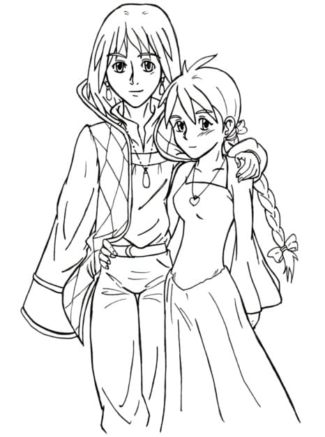 Coloriage Beau couple Howl et Sophie