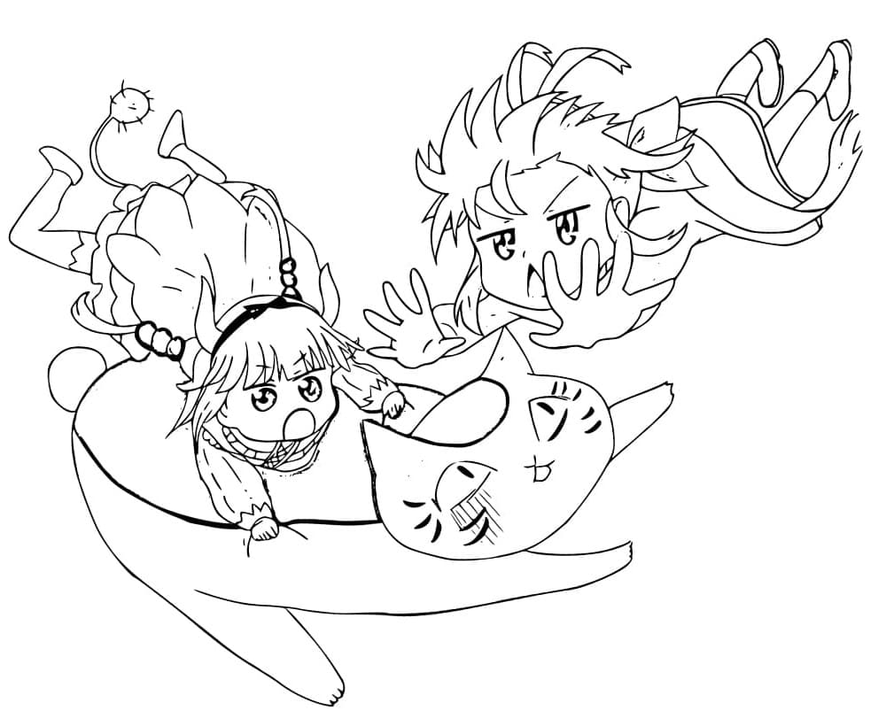 Coloriage Chibi Kanna Kamui et chat Madara