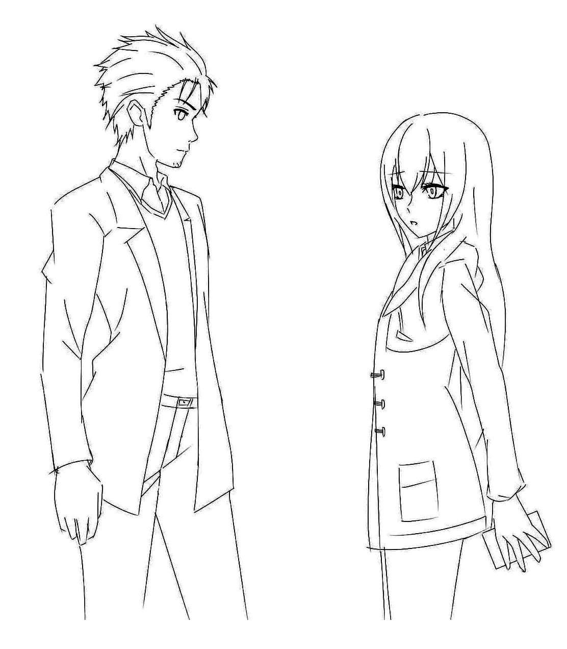 Coloriage Kurisu Makise avec Rintarō Okabe