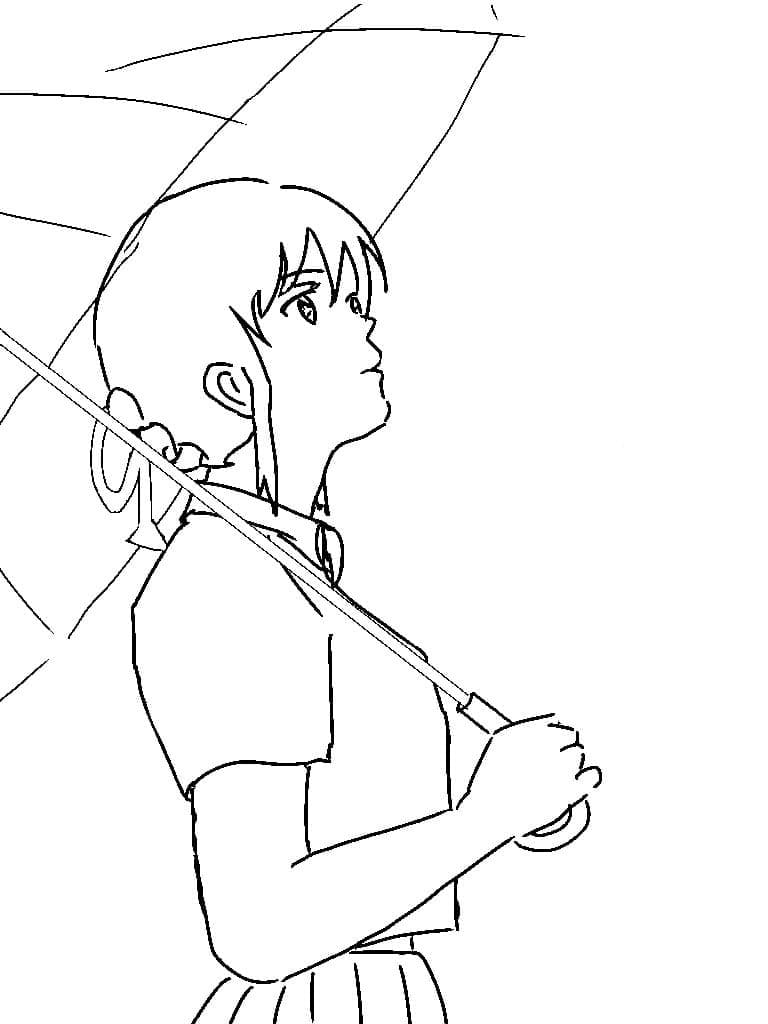 Coloriage Mitsuha Miyamizu Tenant Un Parapluie