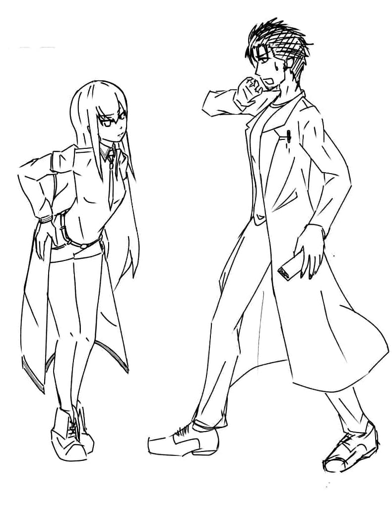 Coloriage Rintarō Okabe avec Kurisu Makise