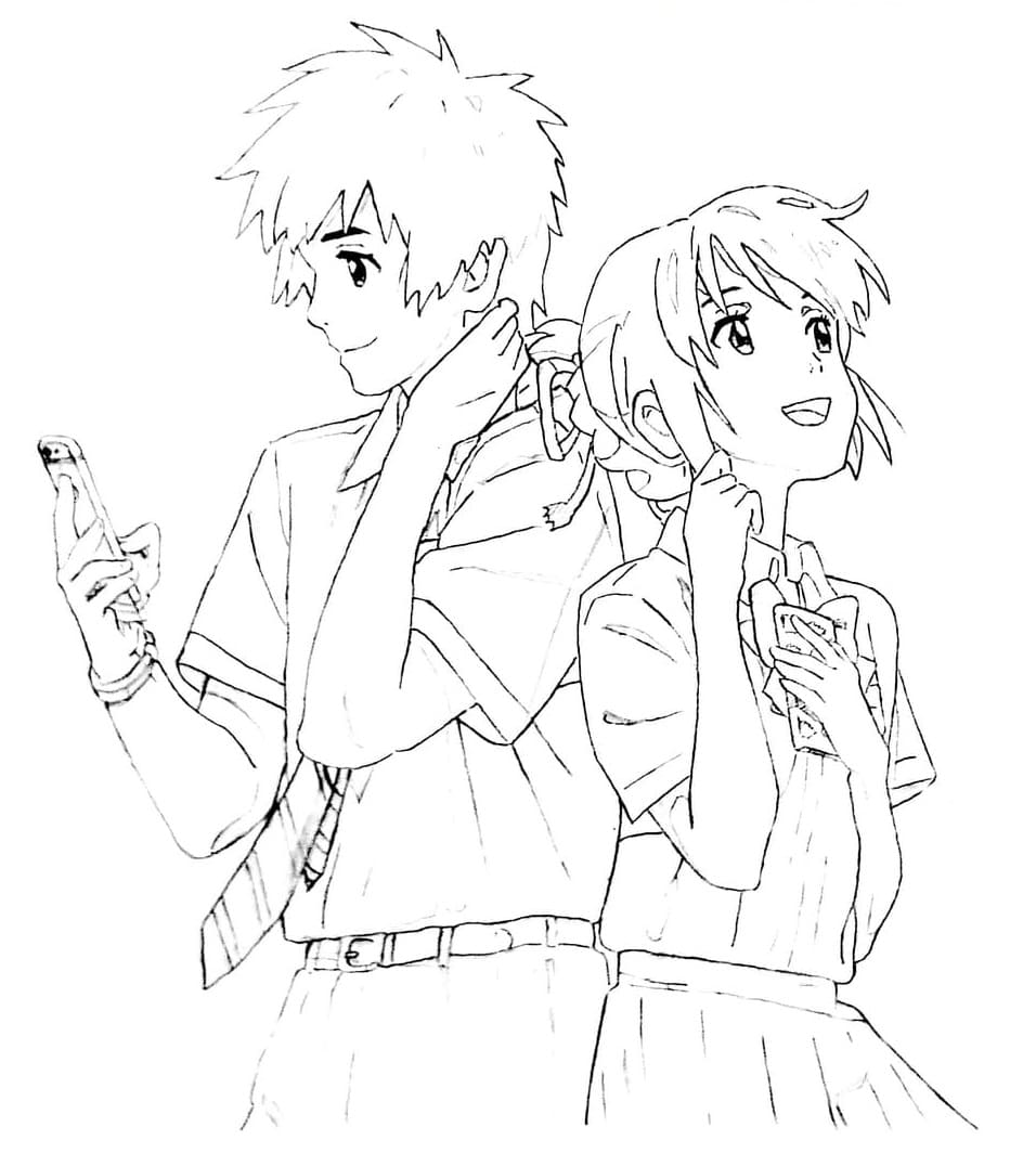 Coloriage Taki Tachibana Avec Mitsuha Miyamizu