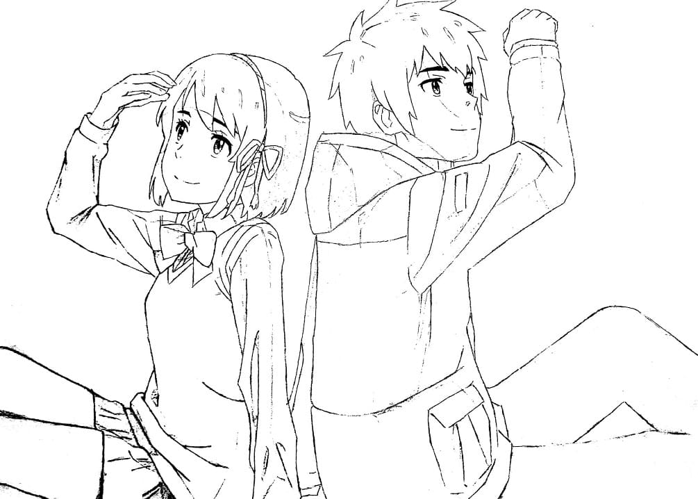 Coloriage Taki Tachibana Et Mitsuha Miyamizu