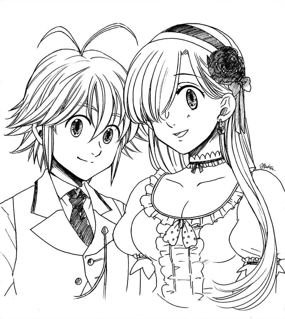 Coloriage Melodias et Elizabeth Mariage