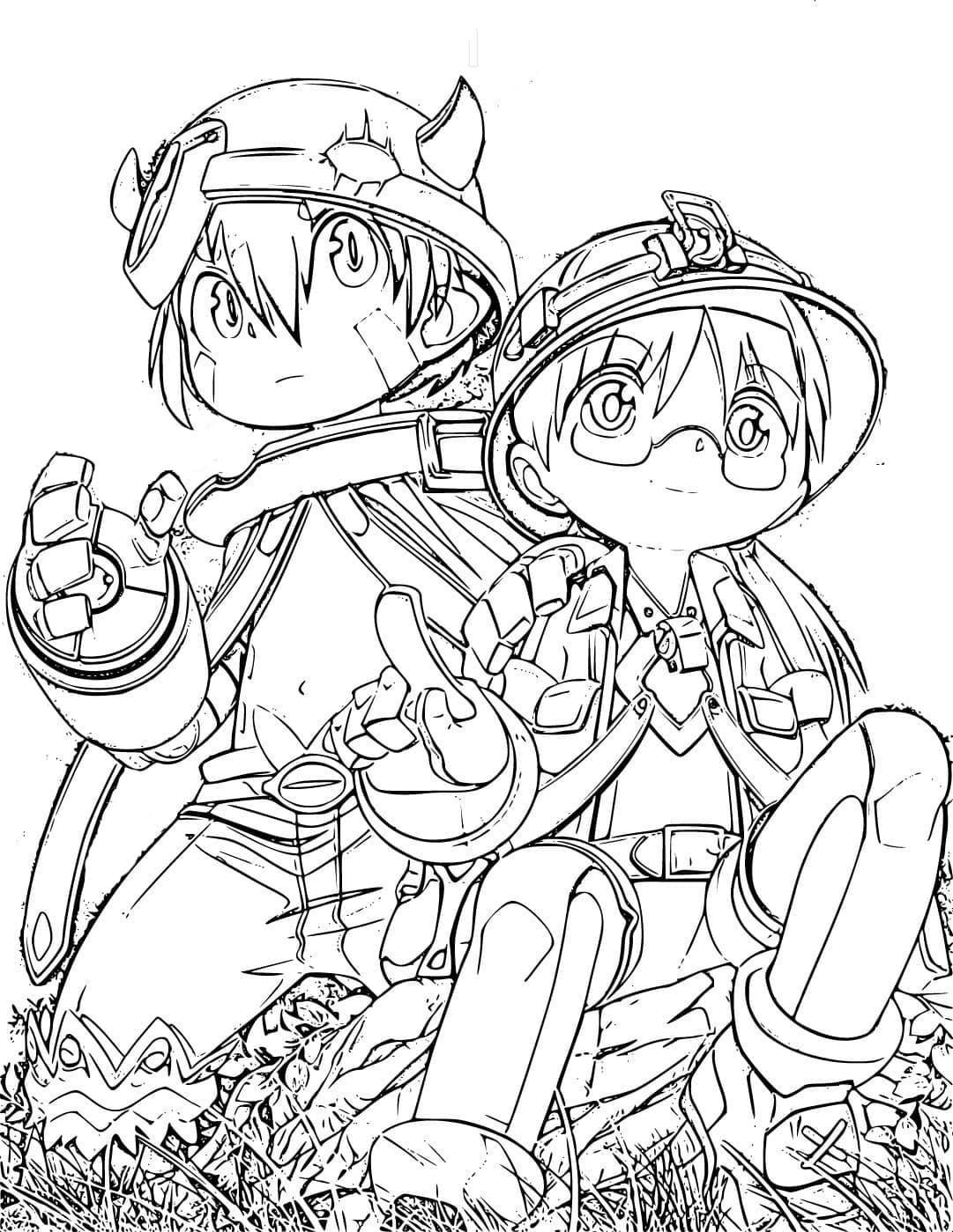 Coloriage Regu et Riko de Made in Abyss