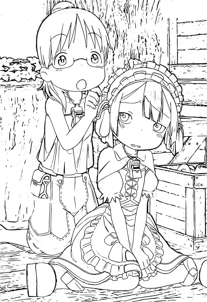 Coloriage Riko et Marulk de Made in Abyss