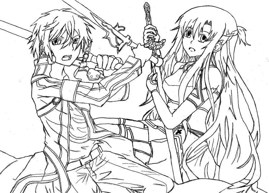 Coloriage Asuna et Kirito gratuite