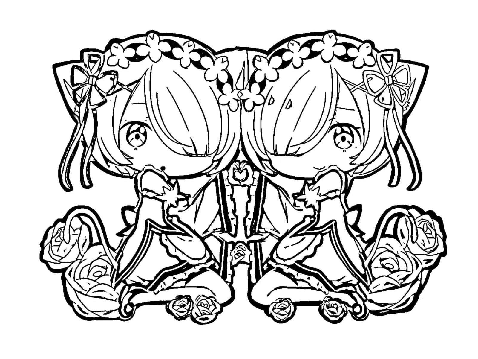 Coloriage Chibi Rem et Ram