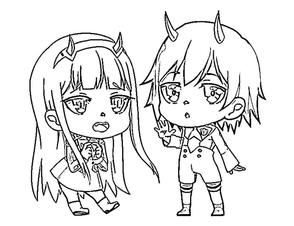 Coloriage Chibi Zero Two et Hiro