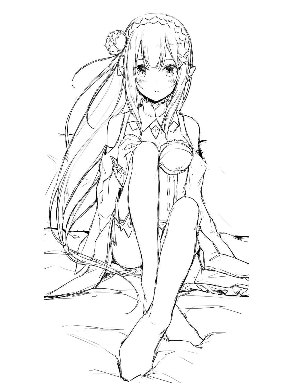 Coloriage Emilia dans l'anime Re Zero