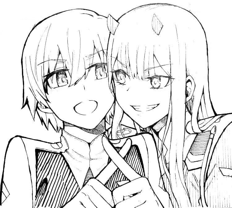 Coloriage Hiro et Zero Two