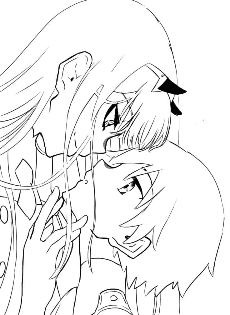 Coloriage Hiro et Zero Two de Darling in the Franxx
