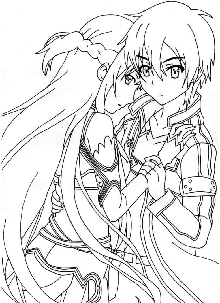 Coloriage Kirito et Asuna in Love