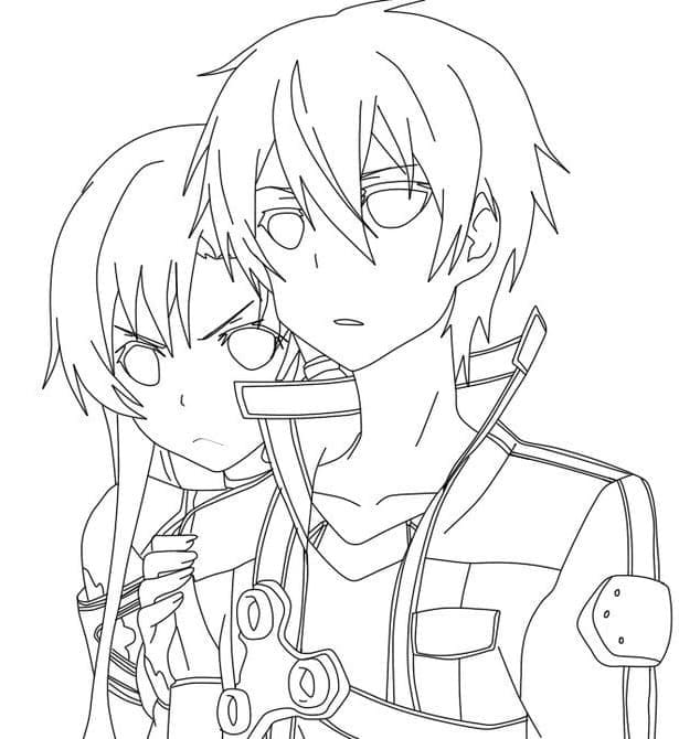 Coloriage Kirito et Asuna de Sword Art Online