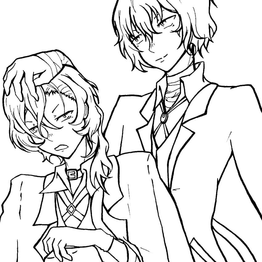 Coloriage Osamu Dazai avec Chuuya Nakahara