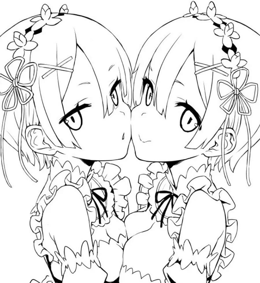 Coloriage Ram et Rem mignons