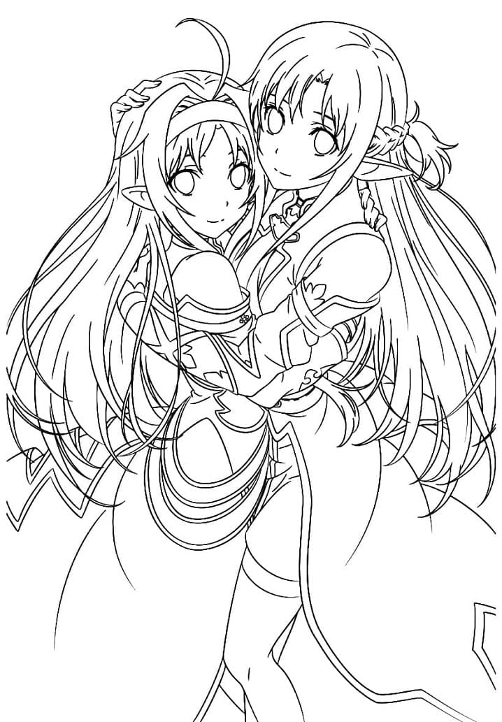 Coloriage Yuki et Asuna de Sword Art Online