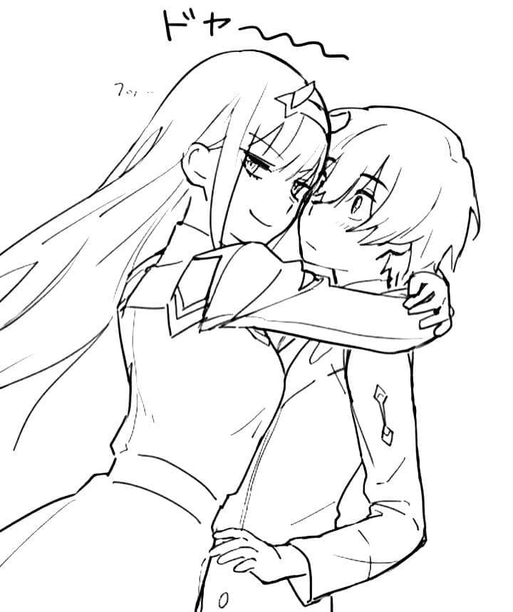 Coloriage Zero Two Câlins Hiro