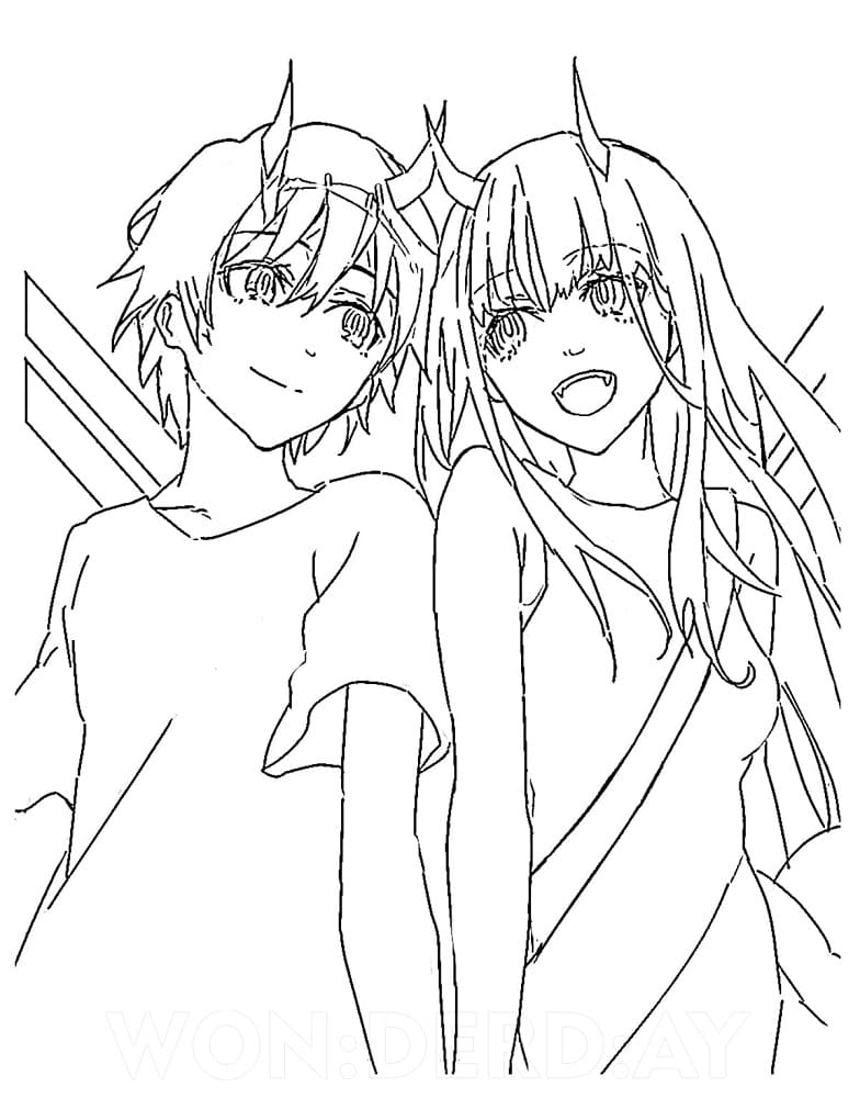 Coloriage Zero Two et Hiro