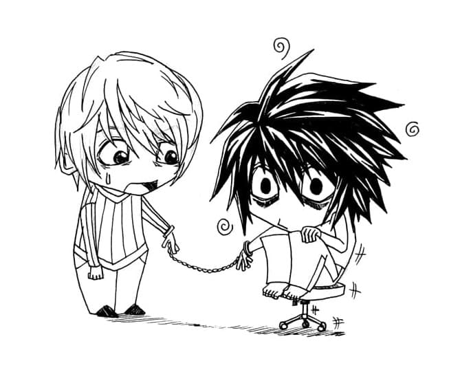 Coloriage Chibi L et Yagami