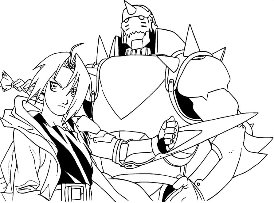 Coloriage Edward Elric avec Alphonse