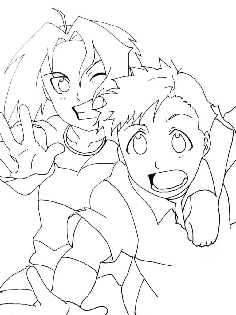Coloriage Happy Edward Elric et Alphonse heureuse