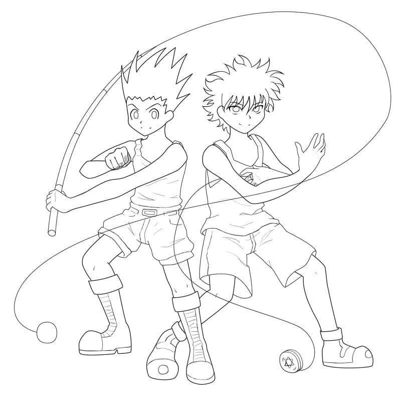 Coloriage Gon Et Killua Se Battent