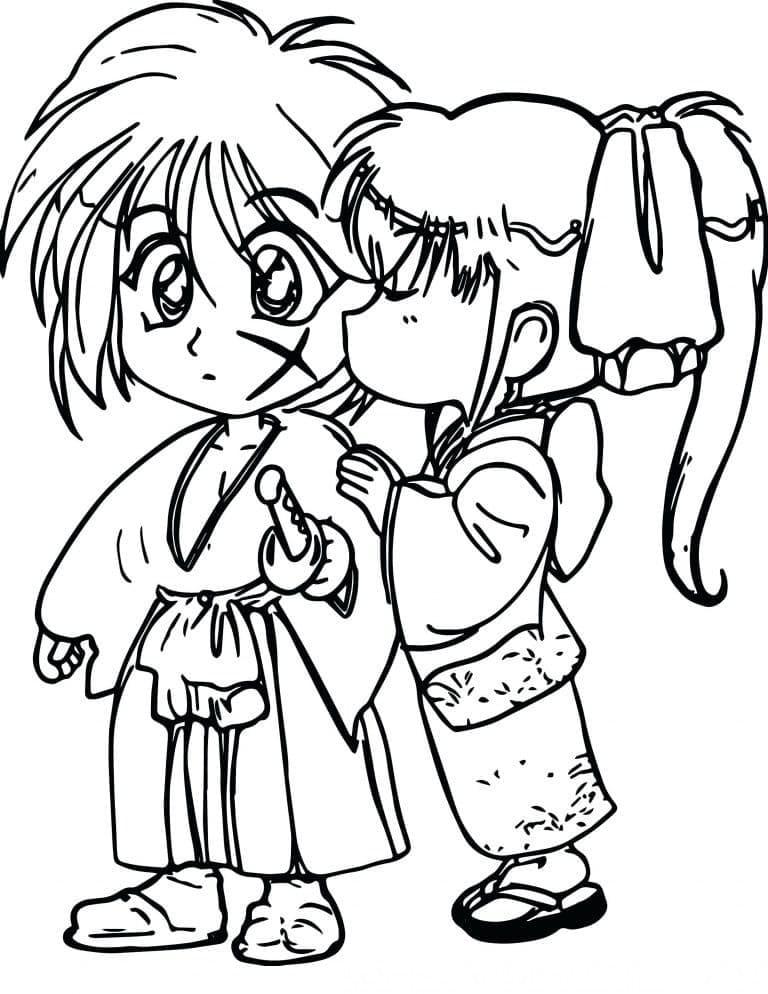 Coloriage Chibi Himura Kenshin and Kamiya Kaoru