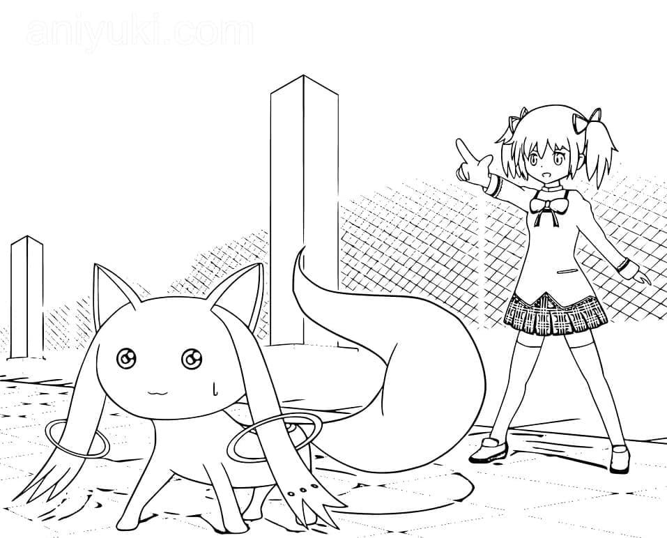 Coloriage Madoka Kaname et Kyubey