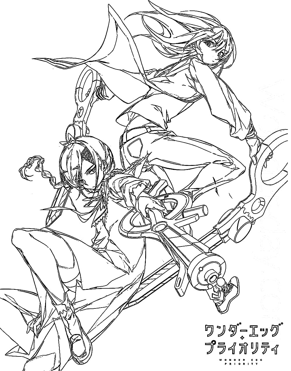 Coloriage Rika et Neiru de Wonder Egg Priority