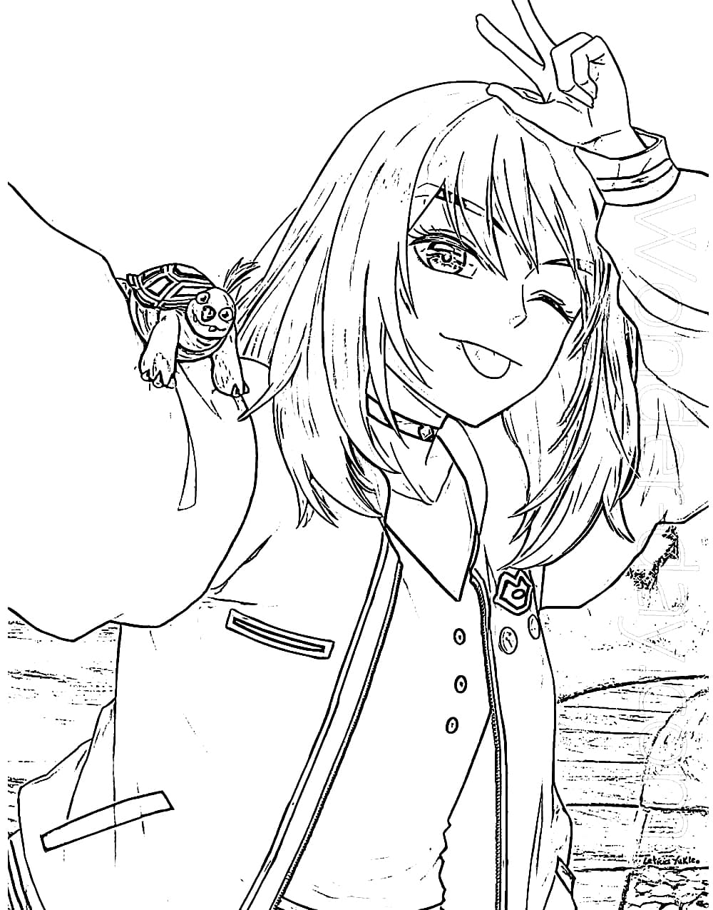 Coloriage Rika Kawai de Wonder Egg Priority