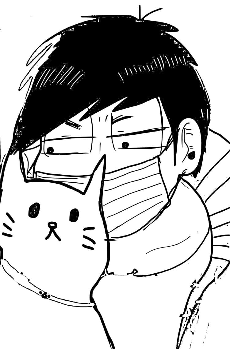 Coloriage Ichimatsu Matsuno et chat