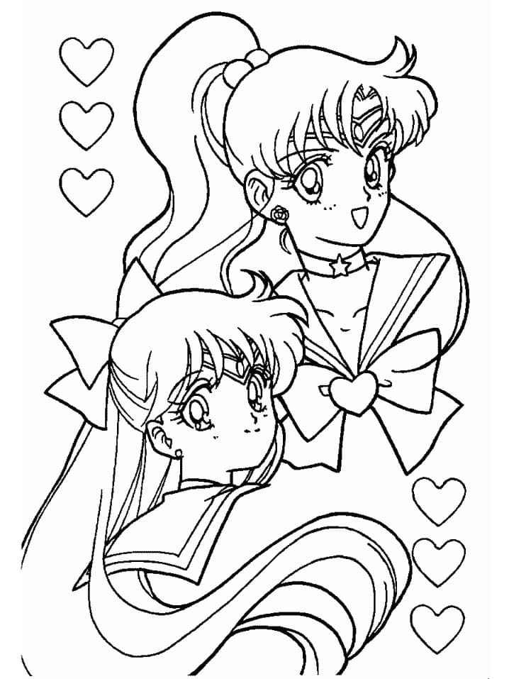 Coloriage Sailor Jupiter et Sailor Venus