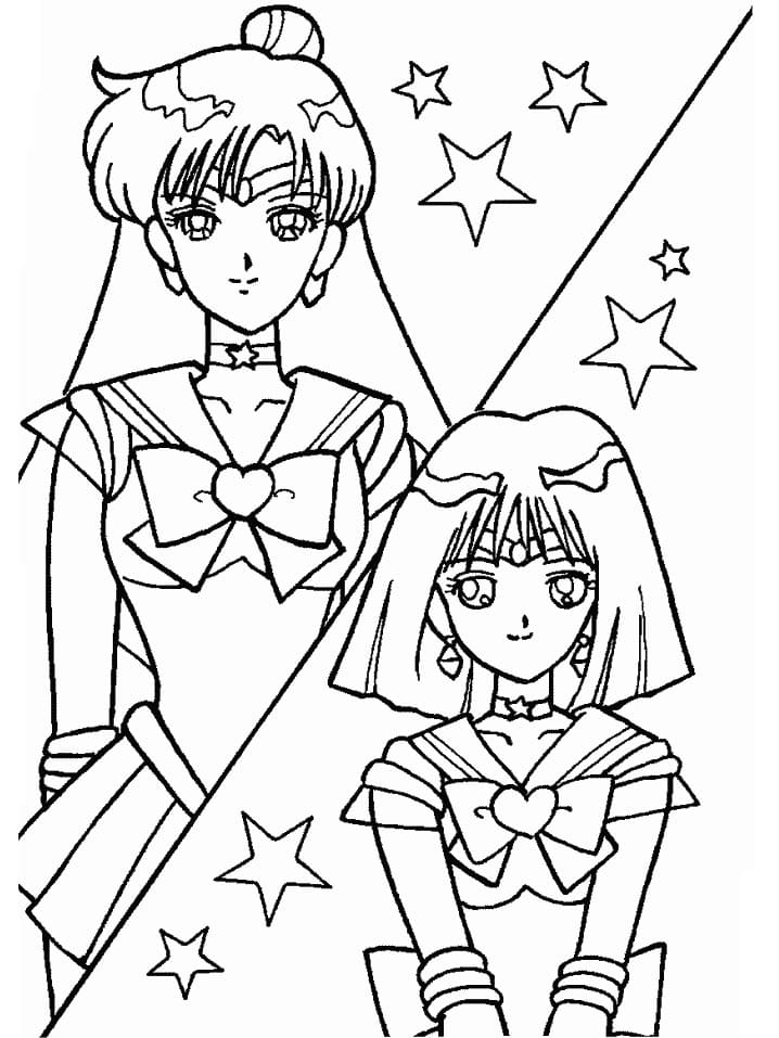 Coloriage Sailor Pluto et Sailor Saturn