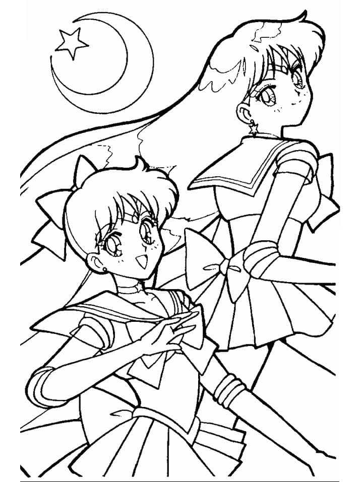 Coloriage Sailor Venus et Sailor Mars